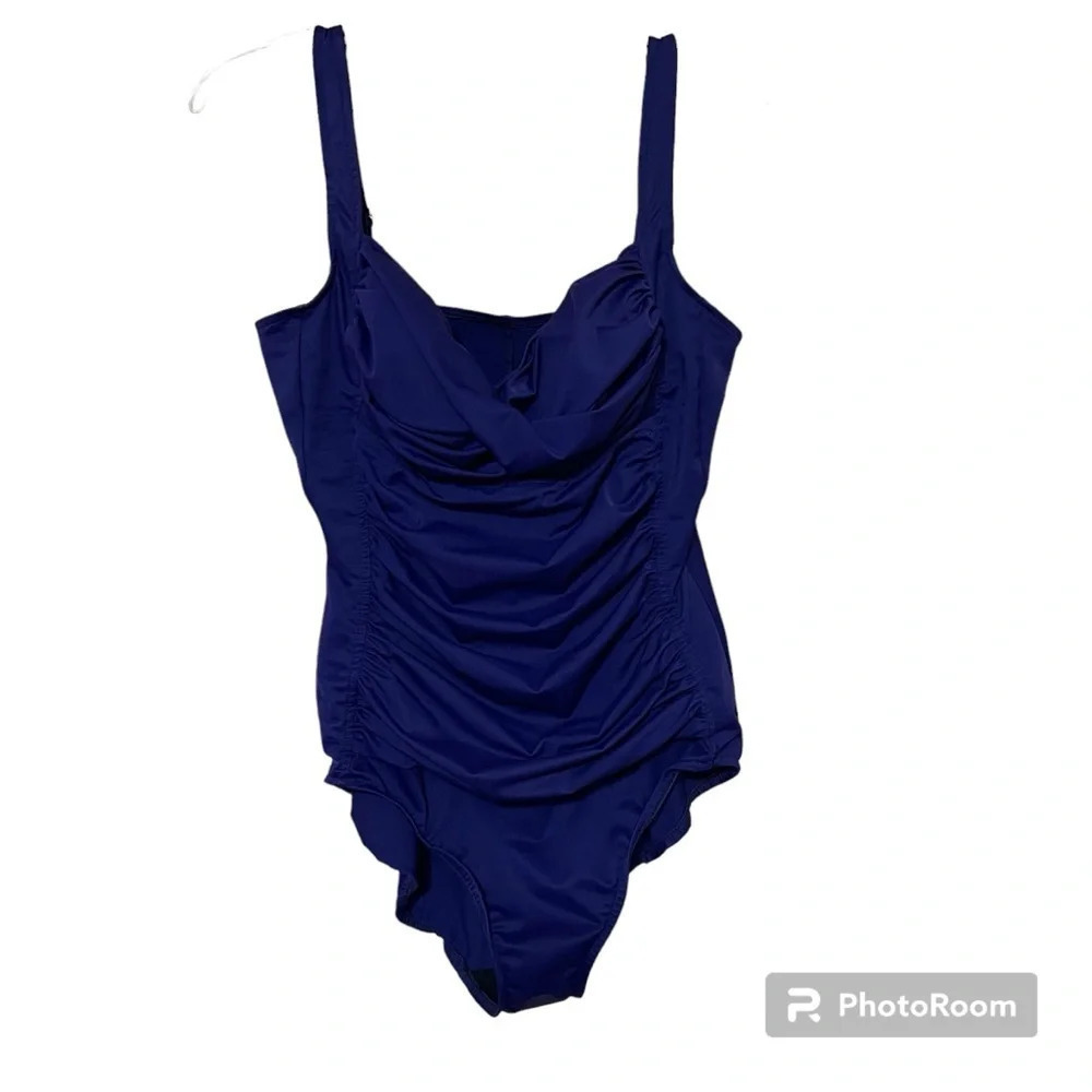 Trimshaper One Piece Swimsuit Size 14 Purple Ruched Tummy Control Swim